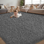 6x9 Area Rug for Living Room:Ultra Soft Fluffy Shag Dark Grey Rugs, Large Fuzzy by Unknown