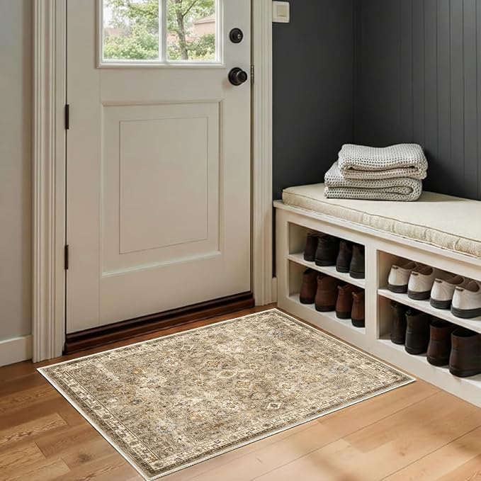 2x3 Rug for Entryway Hallway-Vintage Farmhouse Boho Floral Neutral Washable - Image 5