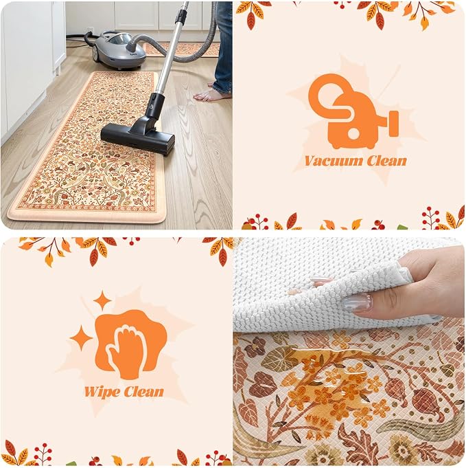 Collive Fall Orange Floral Kitchen Mats, Cushioned Anti Fatigue Kitchen Rug Set - Image 5