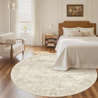 Soalmost 6x6 Beige Round Rug 6ft Living Room Circle Rug Vintage Round Area Rug - Image 3