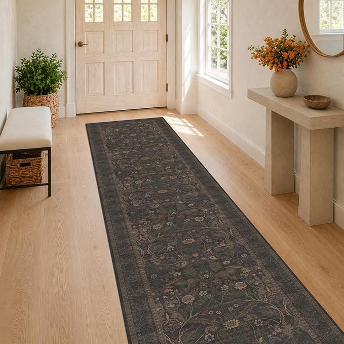 Washable Long 2x10 Hallway Runner Rug - 10ft Floral Foyer Rugs - Image 3