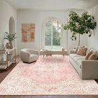 Latte&Fog Pink Area Rugs 8x10, Vintage Cute Large Washeble Rugs - Image 5