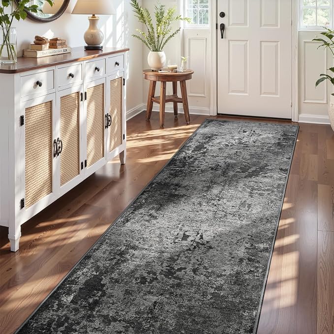 3x12 Black Rug Runners for Hallways Kitchen Runner Rug Non Slip Washable Black - Image 2