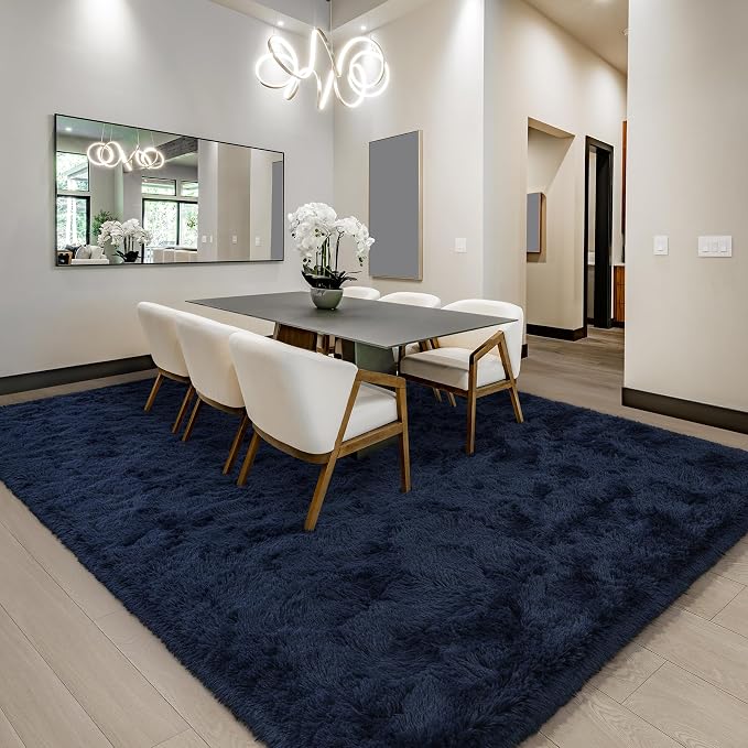 BENRON Navy Blue Fluffy Rugs for Living Room Bedroom 4x6, Soft Plush Fuzzy - Image 3