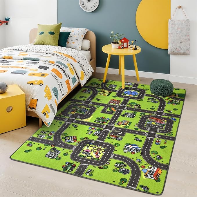 Terrug Kids Rug for Playroom, Non-Slip Washable Educational City Map for - Image 3