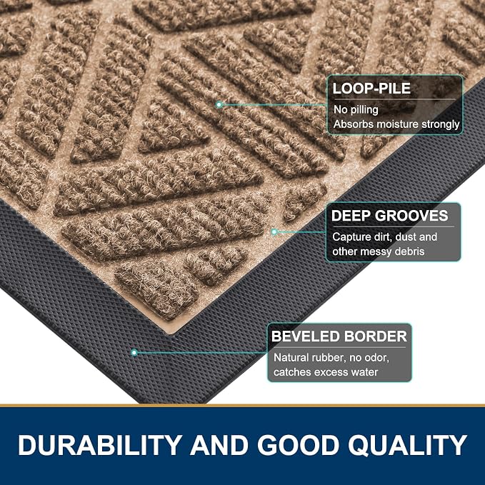 Smiry Front Door Mat Outside Entrance, Heavy Duty Sturdy Natural Rubber Doormat - Image 3