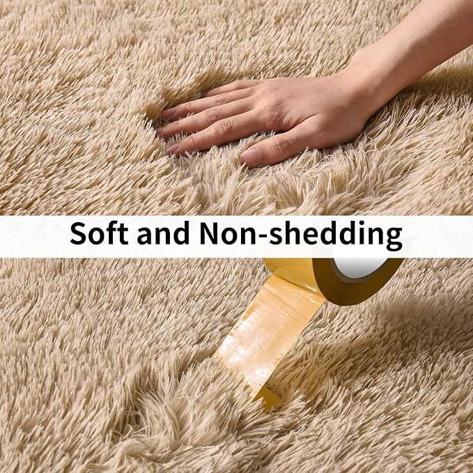 Soft Runner Rugs for Bedroom Hallways, 2 Packs 2x3 Beige Fluffy Shag Throw Area - Image 4