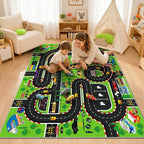 Kids Room Rug 5x7 Ft, Washable Soft Race Track Road Rug, Non-Slip Educational - Image 3