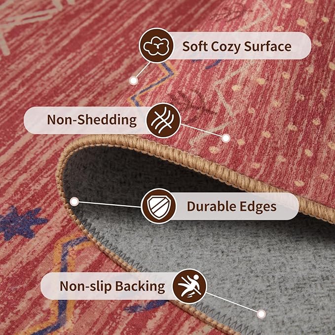 SERISSA Hallway Runner Rug, 2x10 Washable Non-Slip Red Ochre Runners - Image 4
