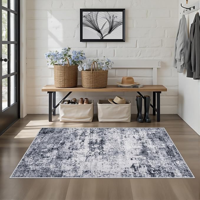 Washable Area Rug 3x5 Entryway Rug: Washable Modern Abstract Soft Thin Rug - Image 3