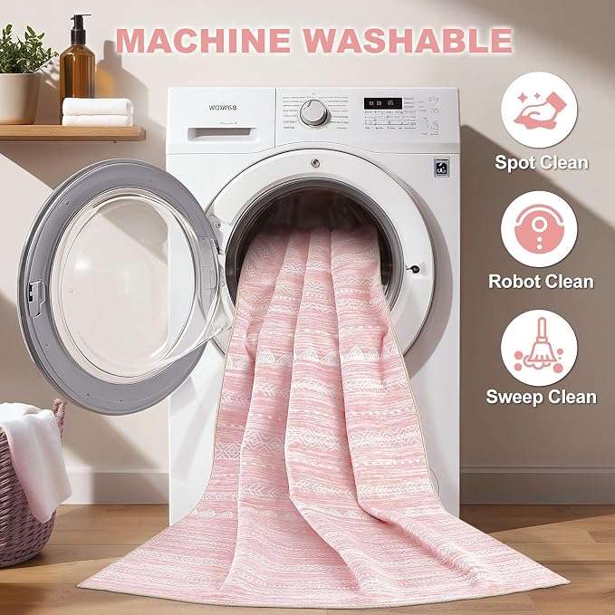 Nakagishi Pink Rugs for Bedroom Girls: 6x9 Washable Boho Large Neutral Cute - Image 3
