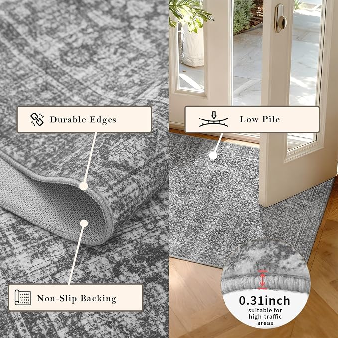 Latte&Fog Round Rug Washable Vintage Non Slip Circle Area Rug | Washable - Image 4