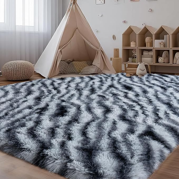 qulint Zebra Rug for Bedroom, 4x6 Fluffy Animal Rug for Living Room, Shaggy - Image 2