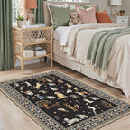 Area Rug 4x6 Black Dog Rug, Washable Rugs Non Slip Low Pile Floral Dog Small - Image 3