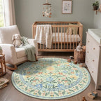 Wonnitar Washable Round Area Rug, 5ft Green Floral Round Rug Boho Soft Circle - Image 3