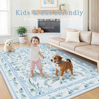 Blue and Green Rug Floral 4x6 for Girls Bedroom, Washable Non-Slip Boho Area Rug - Image 2