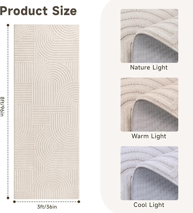 Pauwer 3x8 Washable Area Rugs for Living Room Modern Beige Solid Color Soft - Image 2