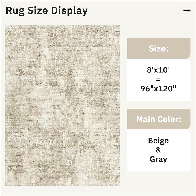 Soalmost Abstract Rug 8x10 Large Living Room Rugs Neutral Modern Washable Area - Image 3
