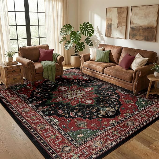 RELEANY Area Rugs 5'x8' Washable Non-Slip, Floral Vintage Distress Medallion - Image 2