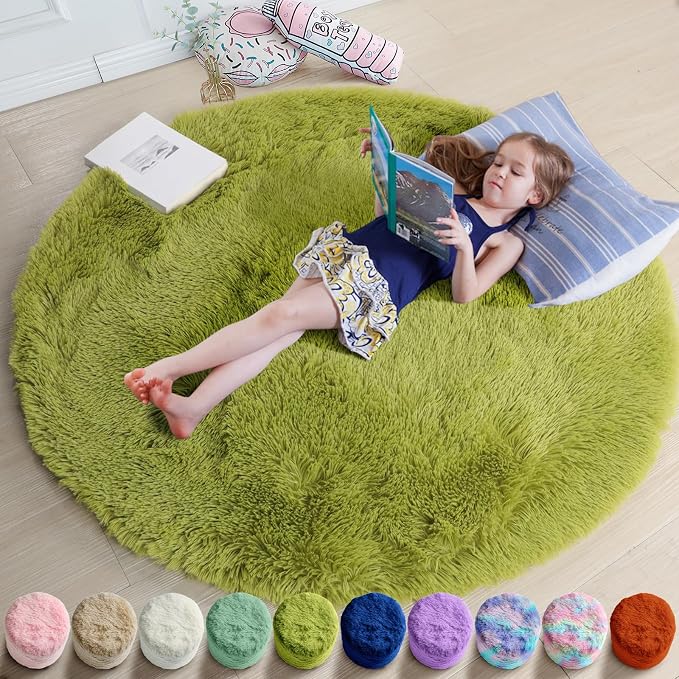 Grass Green Small Round Rug 3Ft by Amdrebio