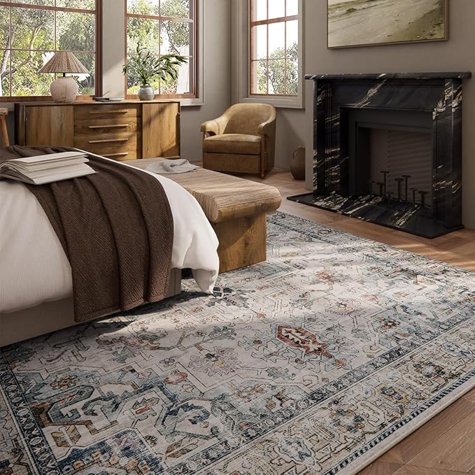 10x14 Area Rugs for Living Room: Washable Bedroom Rug Boho Vintage Rugs Stain - Image 3