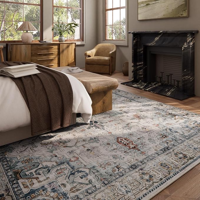 9x12 Area Rugs for Living Room: Washable Bedroom Rug Boho Vintage Rugs Stain - Image 4