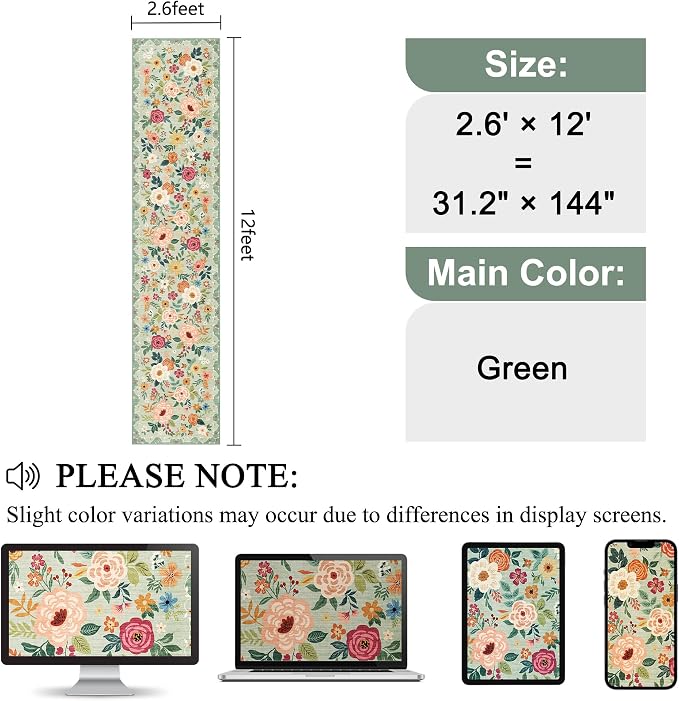 DUKINO 2.6x12 Kitchen Runner Rug, Lightweight Floral Washable Rug - Image 2