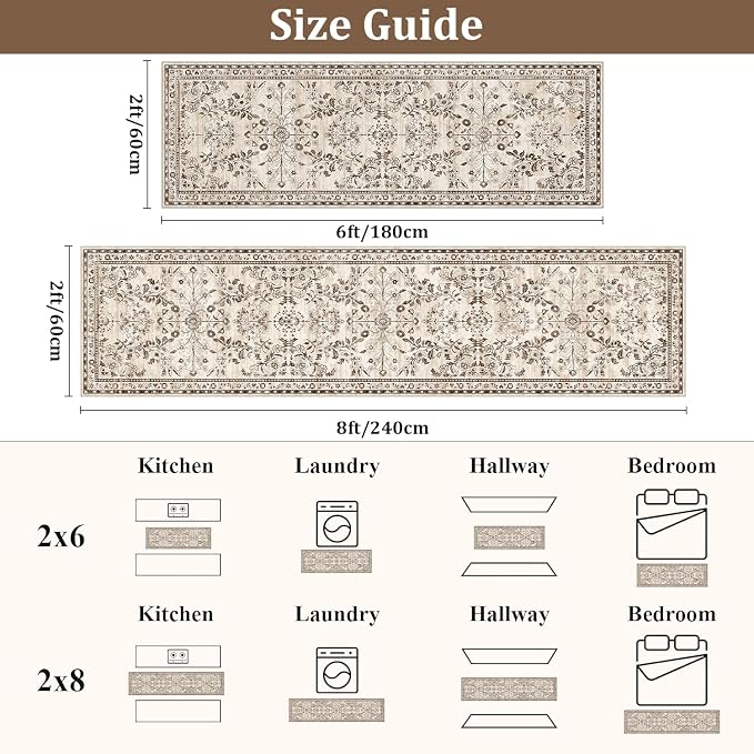 Yamaziot Washable Runner Rug 2x6 – Non Slip Boho Floral Hallway Runner Rug - Image 2