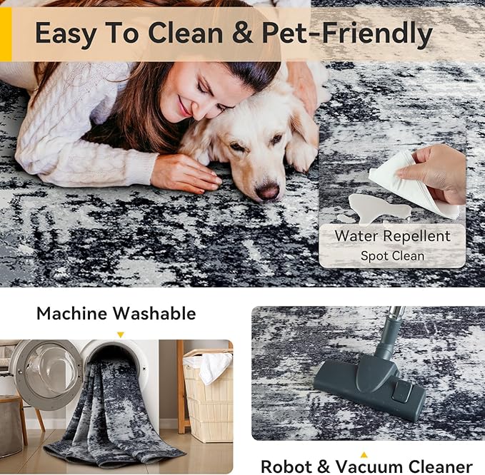 RELEANY Washable Area Rugs 2'x3' Non-Slip Modern Abstract Soft - Image 4