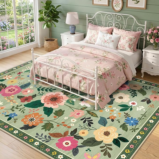 RELEANY Floral 8x10 Area Rugs Washable Print Boho Cute Carpet Non Slip Flower - Image 2