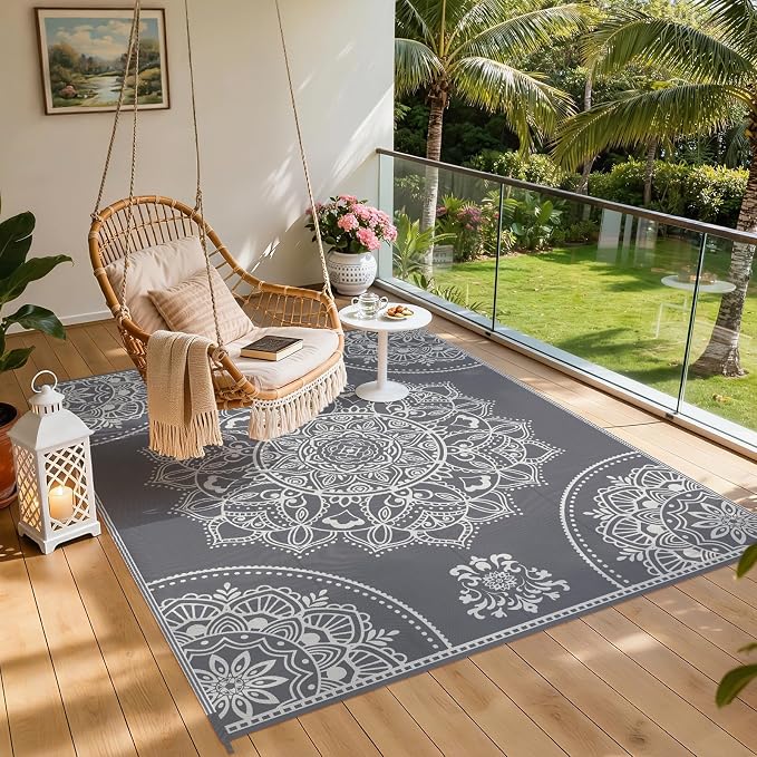 Pauwer Waterproof Outdoor Rug 8x10, Reversible Plastic Straw Patio Camping Rug - Image 6