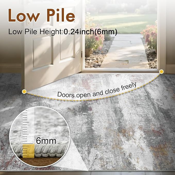 2x6 Ft Washable Runner Rug, Non-Slip Low Pile Hallway Kitchen Area Rug - Image 7