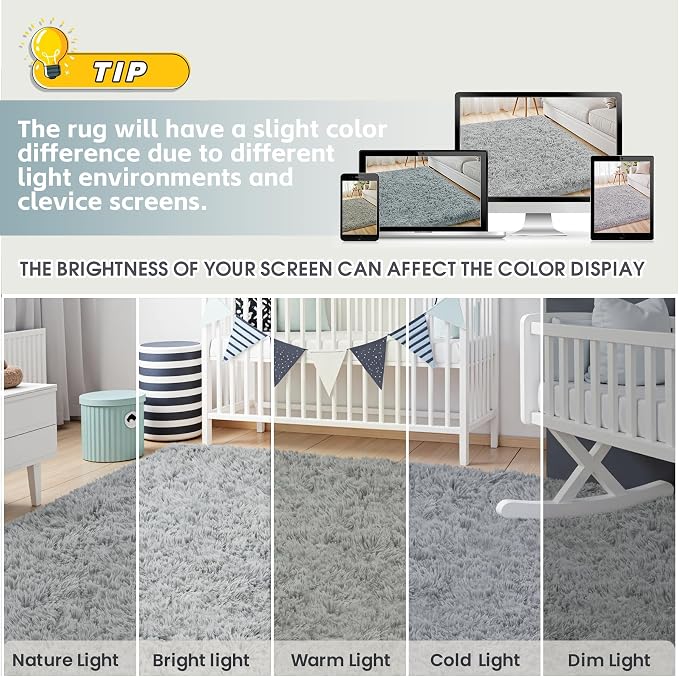 5x7 Area Rug for Living Room, Ultra Soft Fluffy Shag Rugs for Bedroom, Non-Slip - Image 7