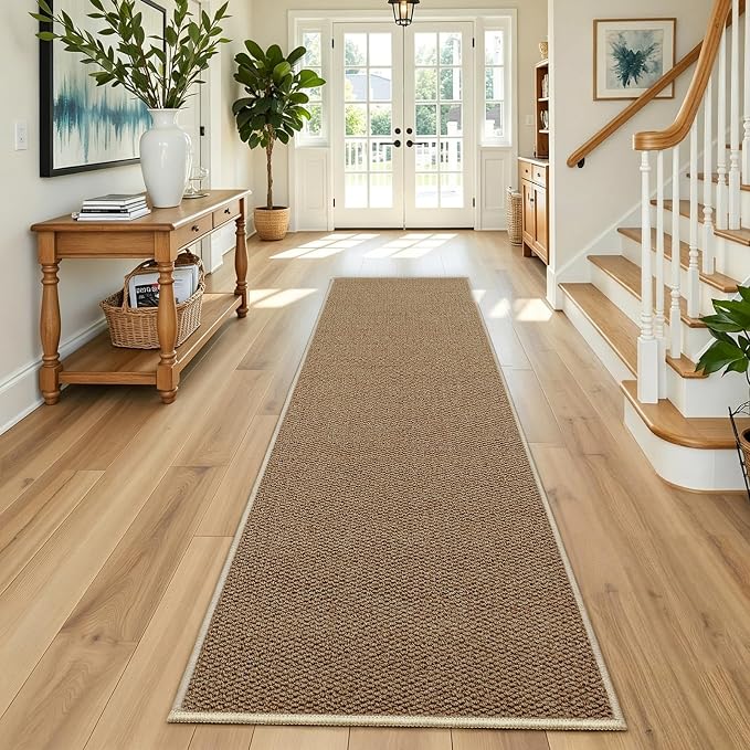 Faux Jute Hallway Runner Rug 2'x6', Washable & Non-Slip, Taupe | 0.27" Low Pile - Image 6
