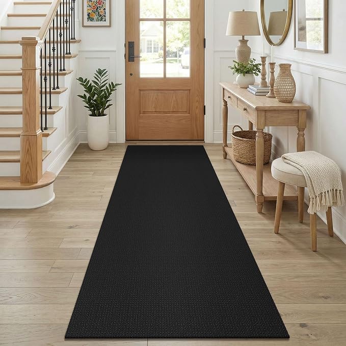 KOZYFLY Black Runners for Hallway 2.5'x8', Washable Runner Rug, Woven Non Slip by KOZYFLY