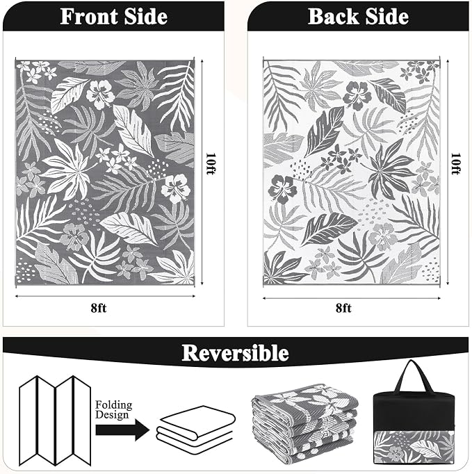 Pauwer Waterproof Outdoor Rug 8x10, Reversible Plastic Straw Patio Camping Rug - Image 2
