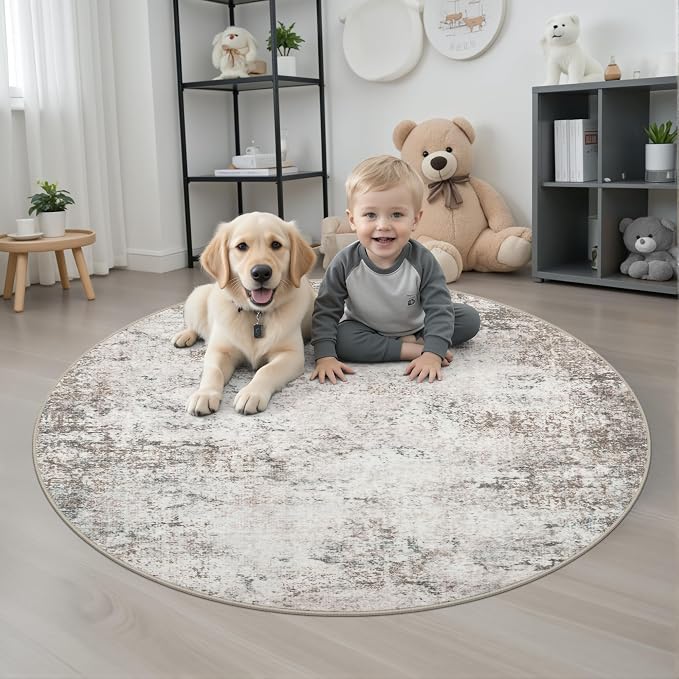 Round Area Rug for Living Room: 5 ft Washable Modern Abstract Soft Thin Rug - Image 2