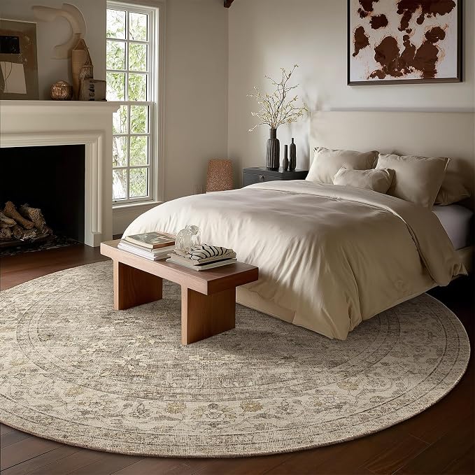 6ft Washable Round Rugs for Bedroom: Circle Living Room Rug Vintage Non Slip - Image 2
