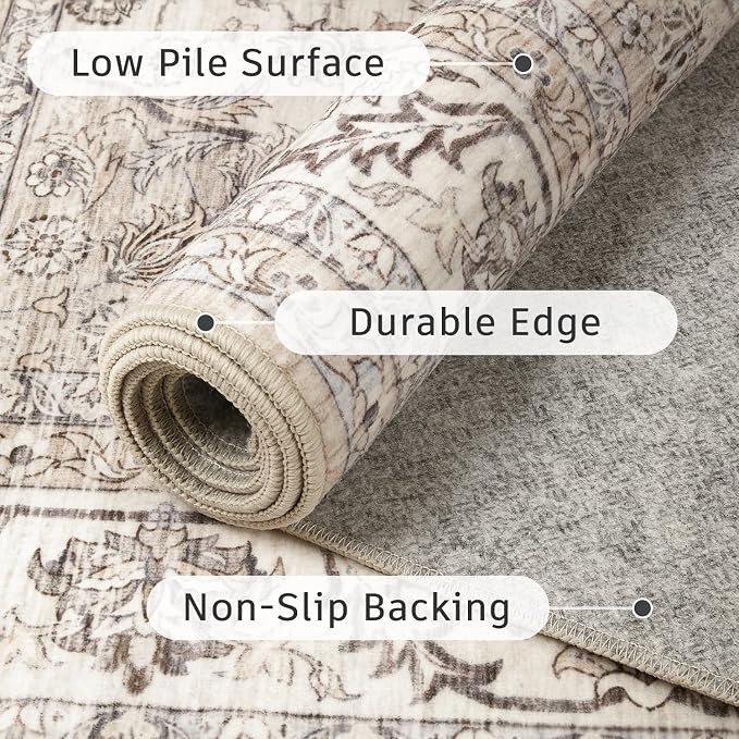 DCX Machine Washable Brown and Beige Area Rug 8x10, Non Slip Stain Resistant - Image 6