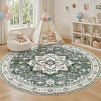 Round Area Rug for Living Room: 4 ft Washable Vintage Boho Soft Thin Circle Rug - Image 5
