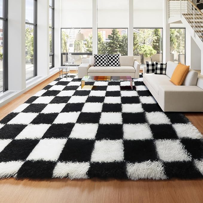 KICMOR 8x10 Area Rugs for Living Room, Large Fluffy Soft Black and White - Image 5