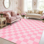 GarveeHome Checkered Blush Pink and White 2x3 Washbale Rug Door Mat Geometric - Image 5
