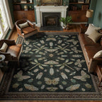 DCX 6x9 Washable Insect Rug, Vintage Gothic Black Rug by DCXWashableRug