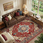 RELEANY Area Rugs 6'x9' Washable Non-Slip, Floral Vintage Distress Medallion by RELEANY