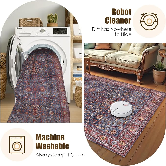 Washable Area Rug 6' x 9' Vintage Traditional Persian Mat - Image 7