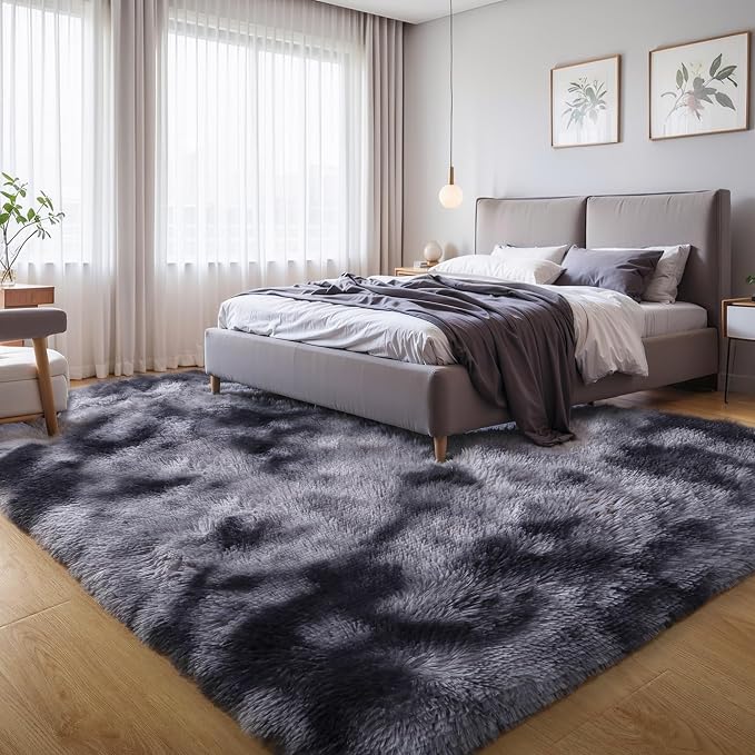 KICHOWUA Thick Area Rug 5x7 Dark Grey Fluffy Shag - Image 7