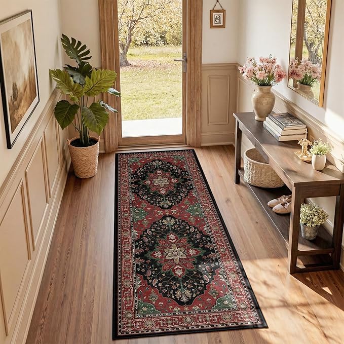 RELEANY Area Rugs Runner 2'x5' Washable Non-Slip, Floral Vintage Distress by RELEANY