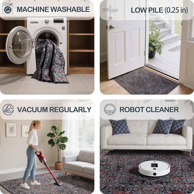 5x7 Washable Area Rugs for Living Room, Stain Resistant Vintage Rugs for Dining - Image 4
