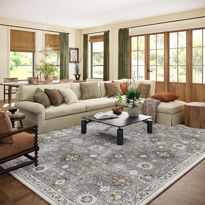 Machine Washable Rug for Living room: 8x10 Area Rugs Boho Vintage Rugs Stain by palohom