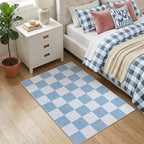 GarveeHome Checkered Light Blue 2x3 Washbale Rug Door Mat Geometric Diamond Dot - Image 2